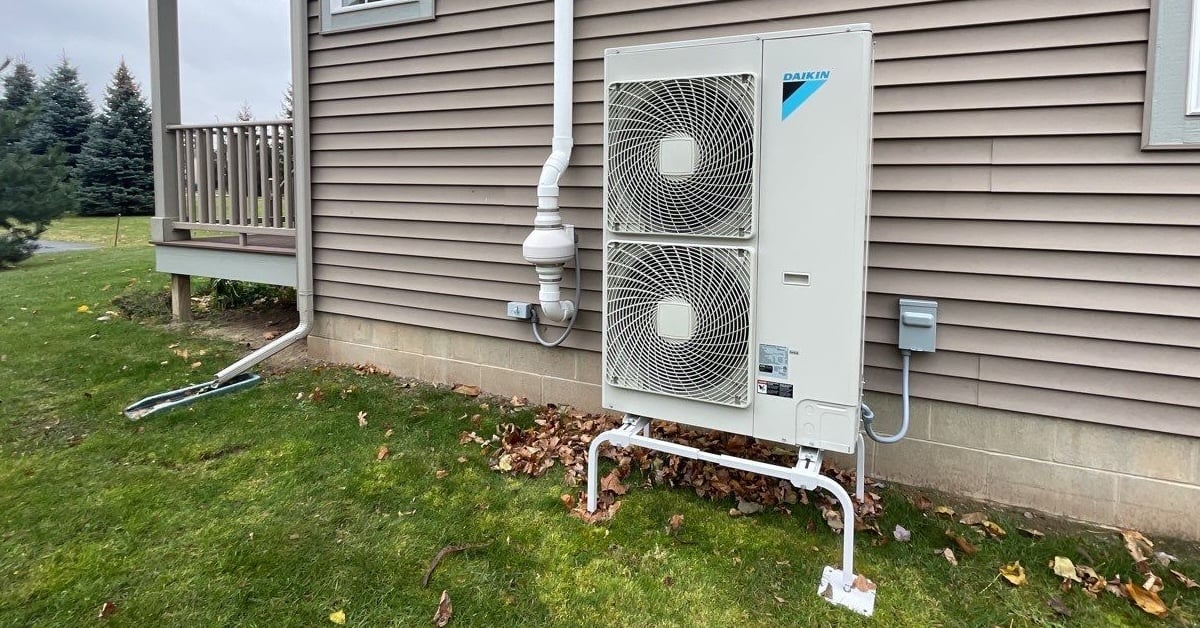 A heat pump outside of a home